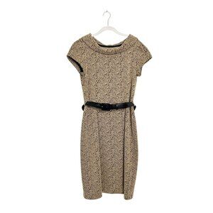 Jones New York Cap Sleeve Belted Print Sheath Dress in Brown / Black - Sz 12